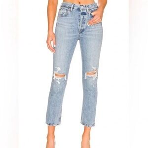 AGOLDE Riley High Rise Straight Crop Jean Button Fly Distressed Knees Size 26